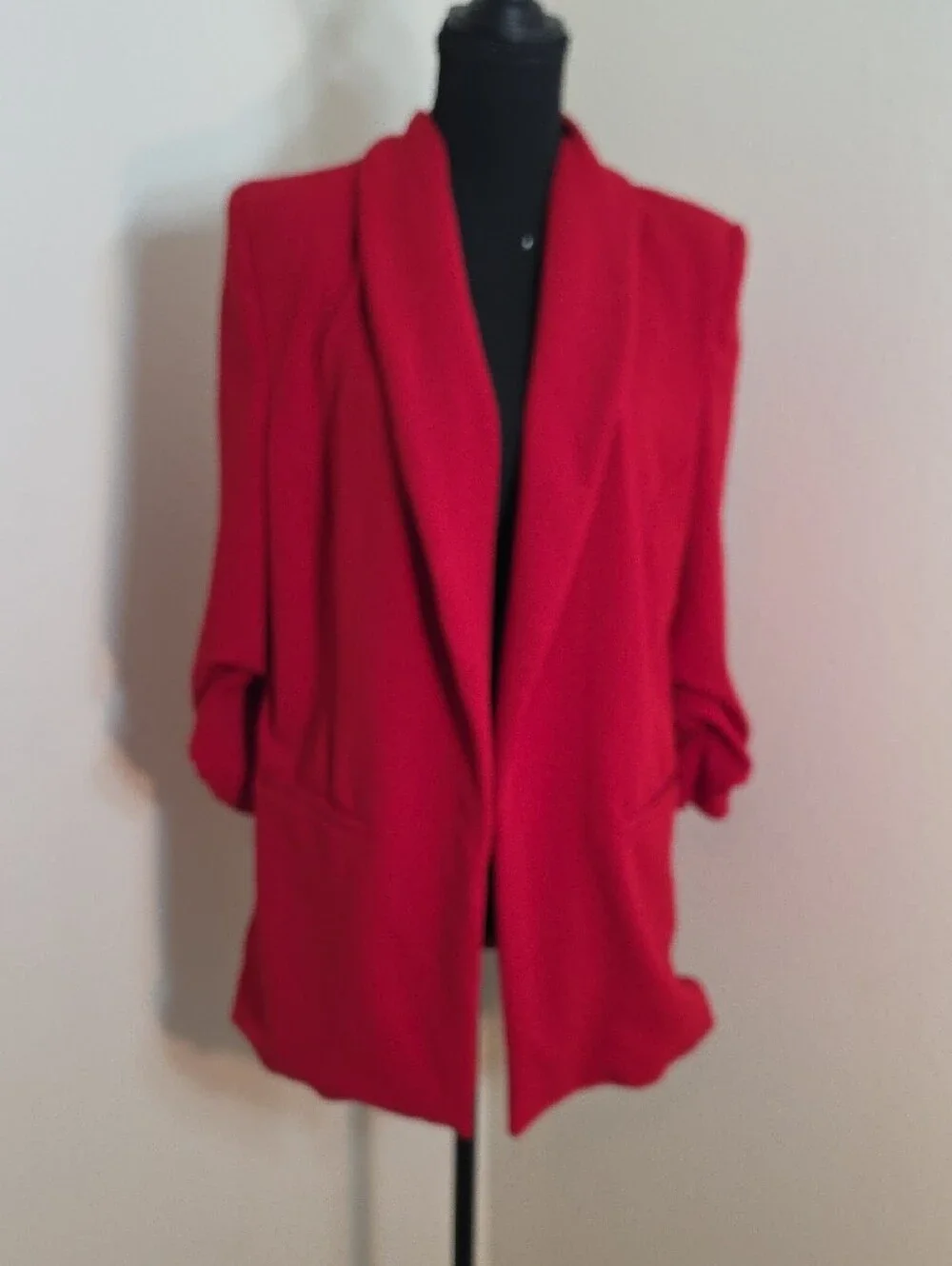 Open-Front Red Shawl-Collar Blazer